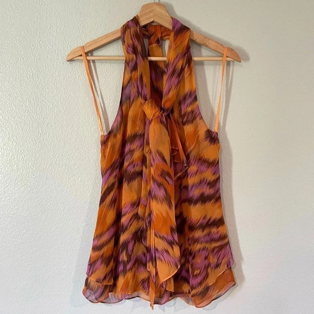 DVF Diane von Furstenberg 100% Silk Orange Blouse Size 2